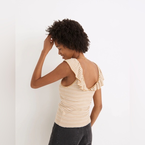 MADEWELL NWOT Belhaven Ruffle Sweater Tank in Stripe in Heather Camel - Picture 2 of 9